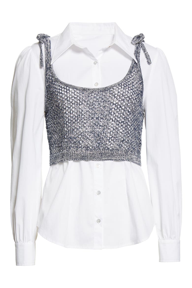 Elodie Tie Strap Open Stitch Crop Sweater Tank, Alternate, color, NAVY/ WHITE