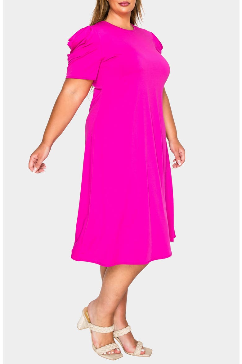 Aleyna Puff Sleeve A-Line Dress, Alternate, color, NEON FUCHSIA