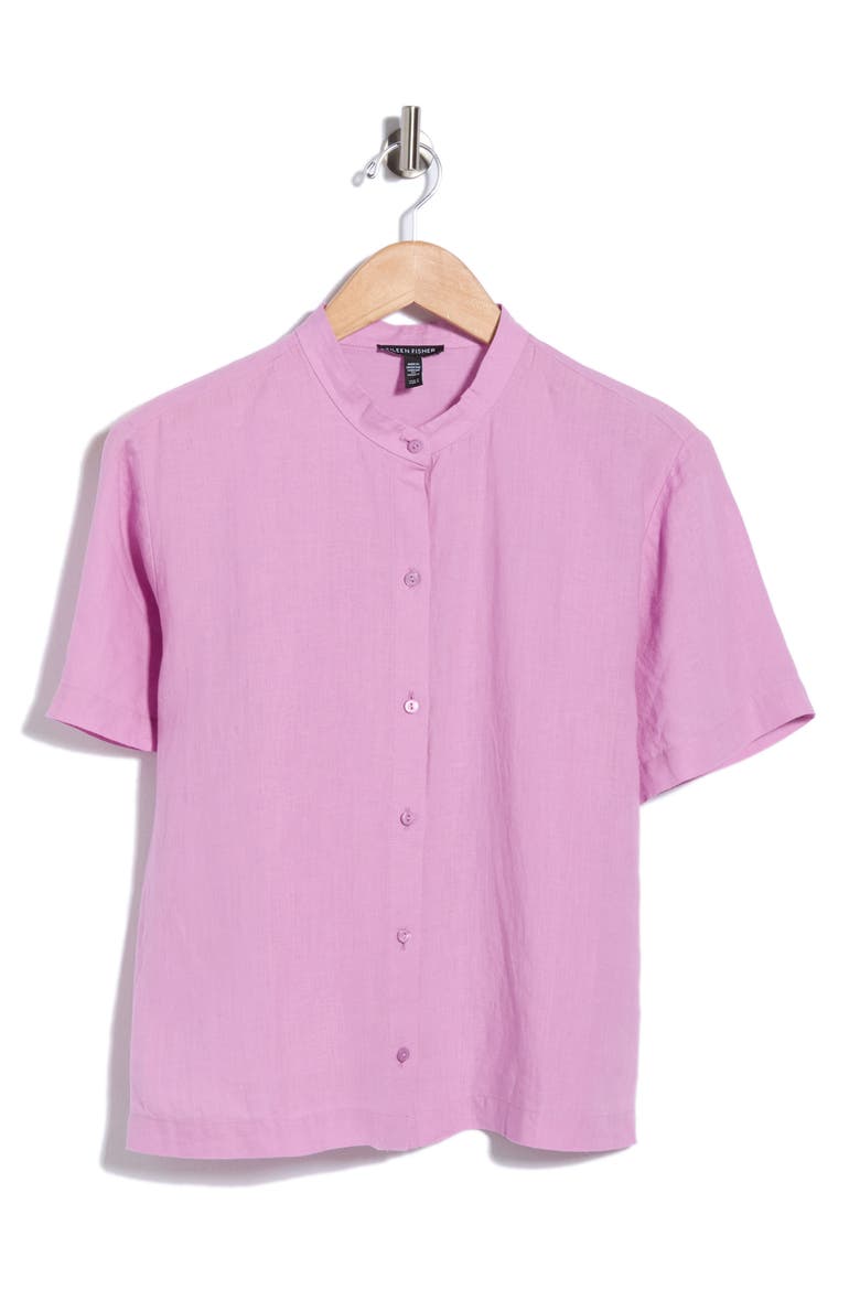 Short Sleeve Organic Linen Button-Up Shirt, Main, color, FRENCH LILAC