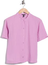 Eileen Fisher Short Sleeve Organic Linen Button-Up Shirt