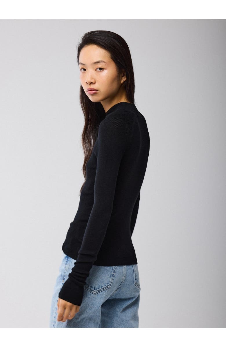 Majestic Filatures Merino Silk Micro Rib Long Sleeve Knit Mock Neck, Alternate, color, Noir