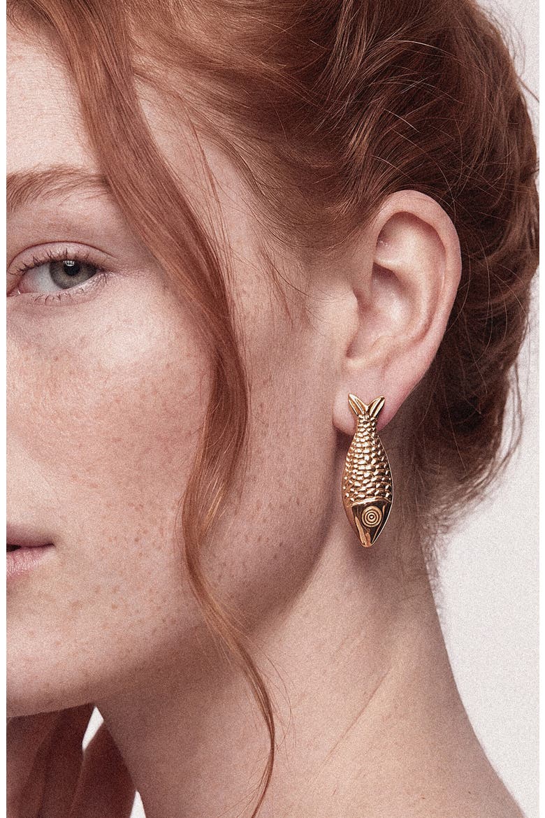 Fish Drop Earrings, Alternate, color, GOLD