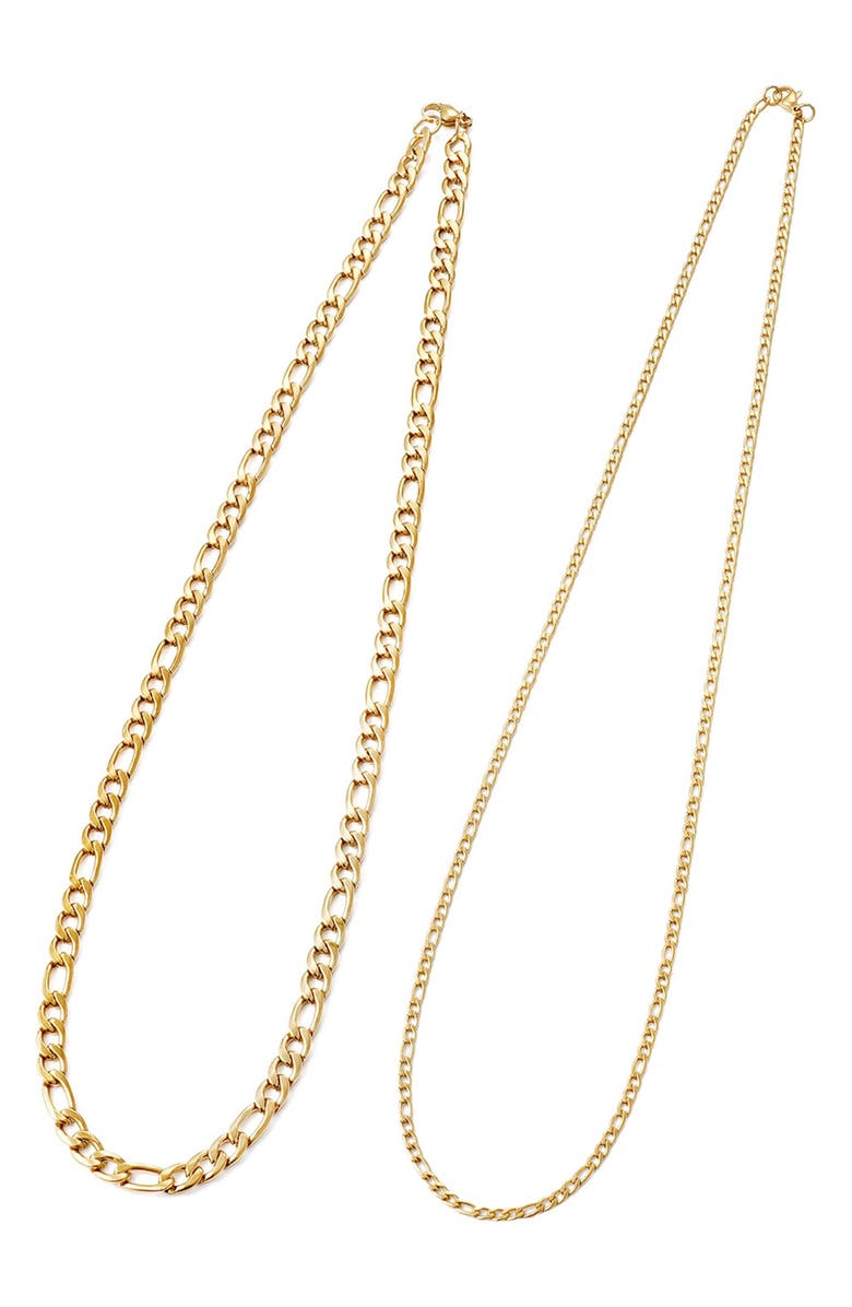 Adornia Men's Set of 2 Water Resistant Stainless Steel Figaro Chain Necklaces, Alternate, color, Gold