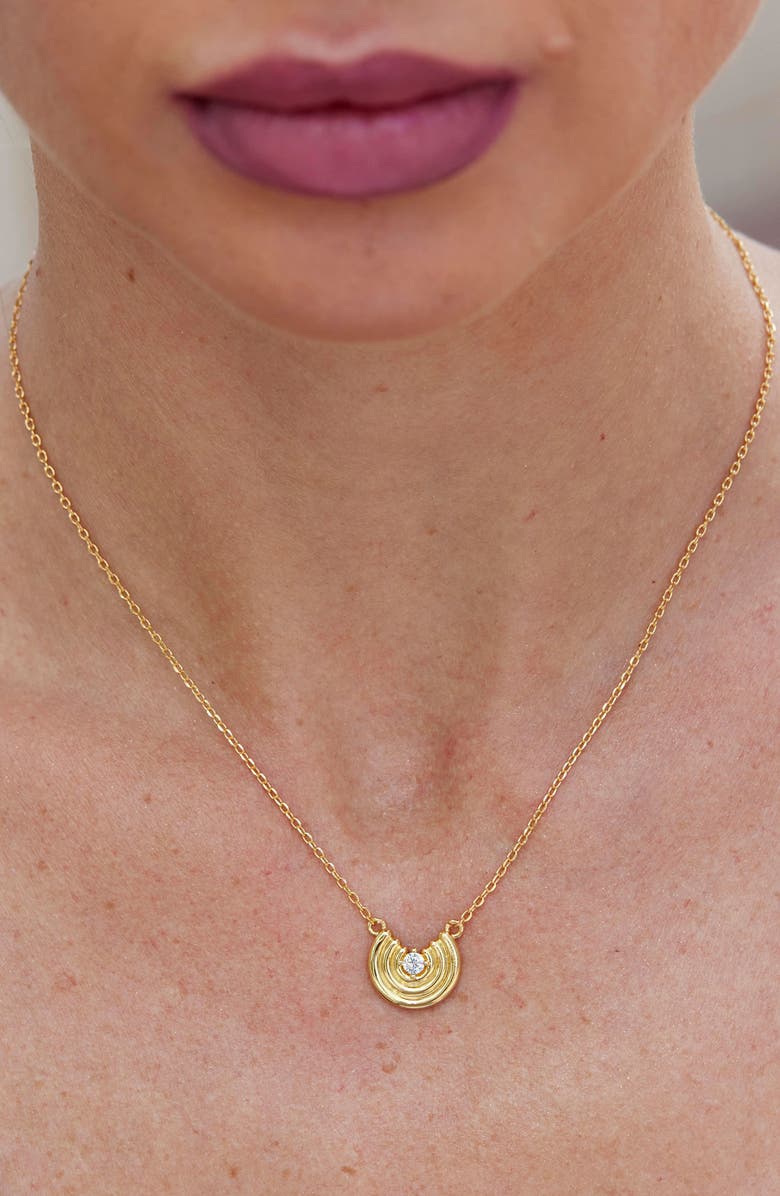 SAVVY CIE JEWELS Pleated Disc CZ Pendant Necklace, Alternate, color, Yellow