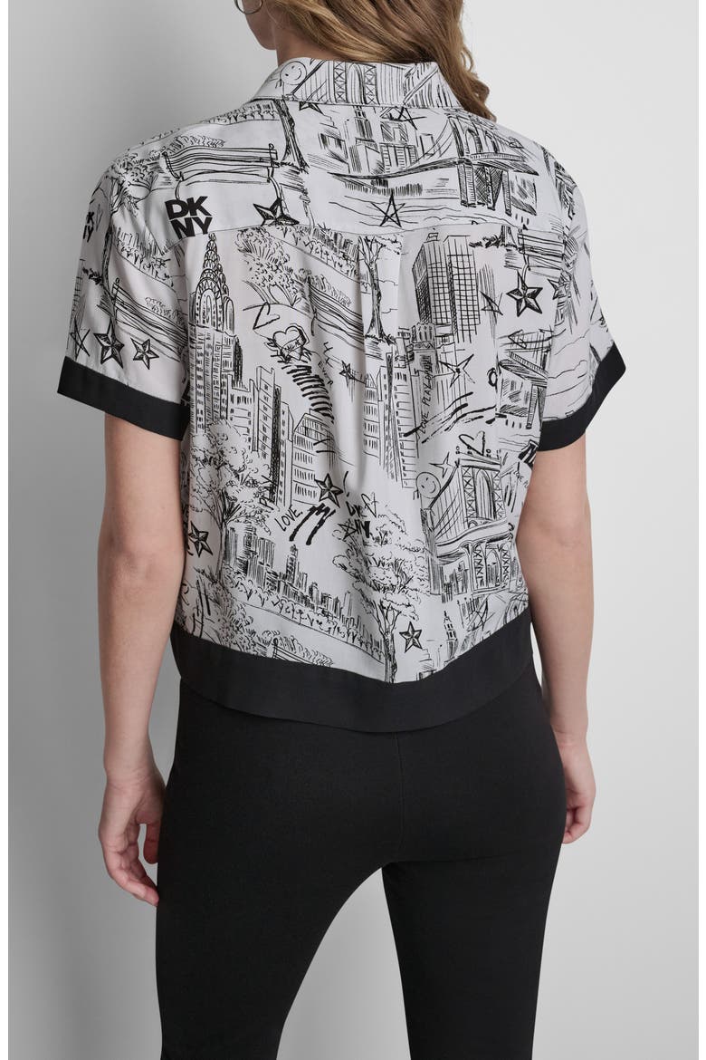 Print Short Sleeve Button-Up Shirt, Alternate, color, NEW YORK TOILE WHITE