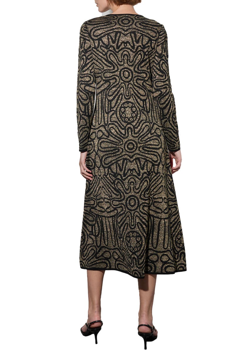 Ming Wang Metallic Swirl Long Sleeve Midi Dress, Alternate, color, 