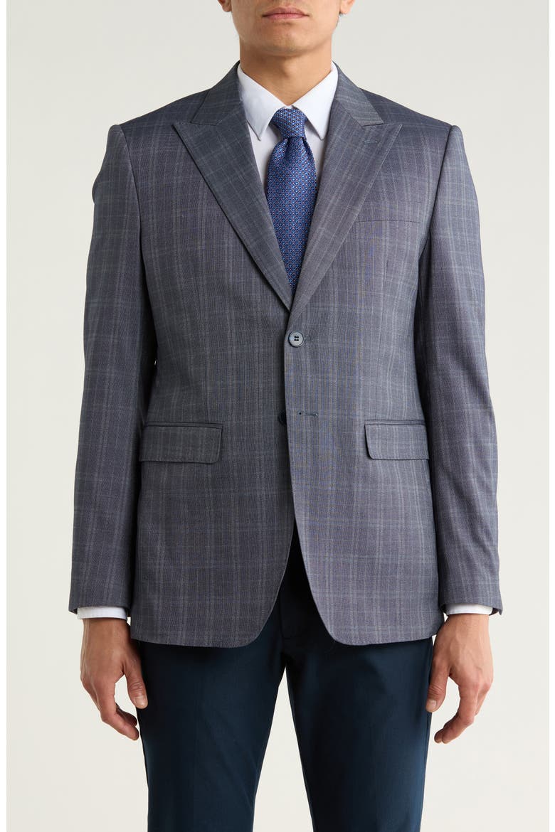 Slim Fit Tonal Windowpane Plaid Blazer, Main, color, BLUE