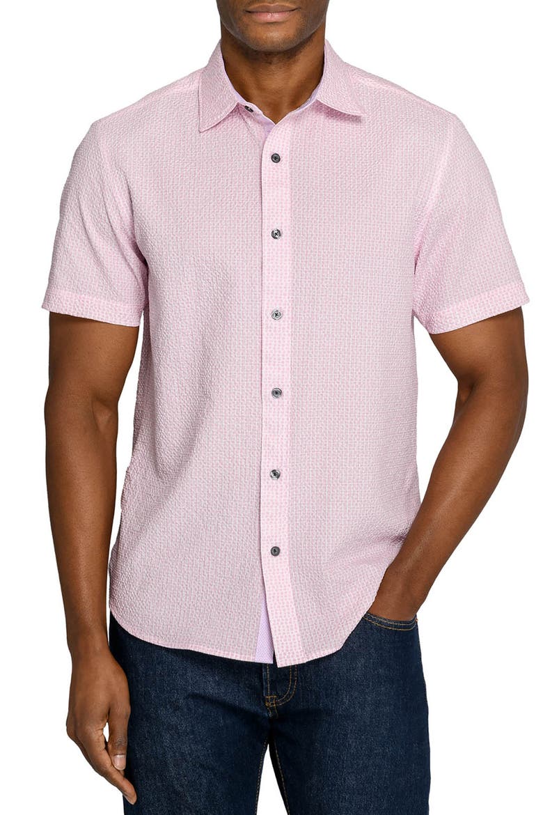 Slim Fit Dot Woven Short Sleeve Seersucker, Main, color, LT. PINK