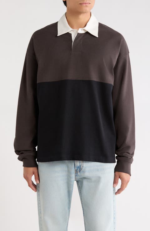 Oversize Colorblock Long Sleeve Rugby Polo