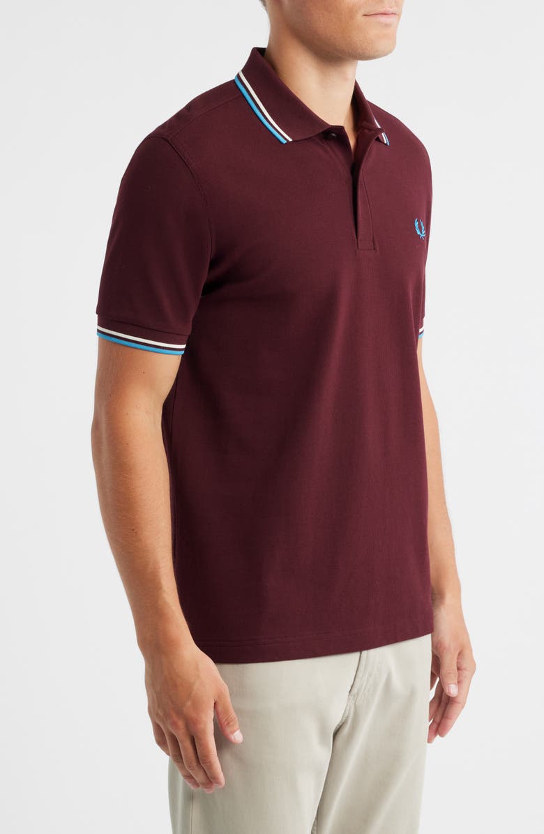 Fred Perry Extra Trim Fit Twin Tipped Piqué Polo, Alternate, color, Oxblood/ Ecru/ Court Blue