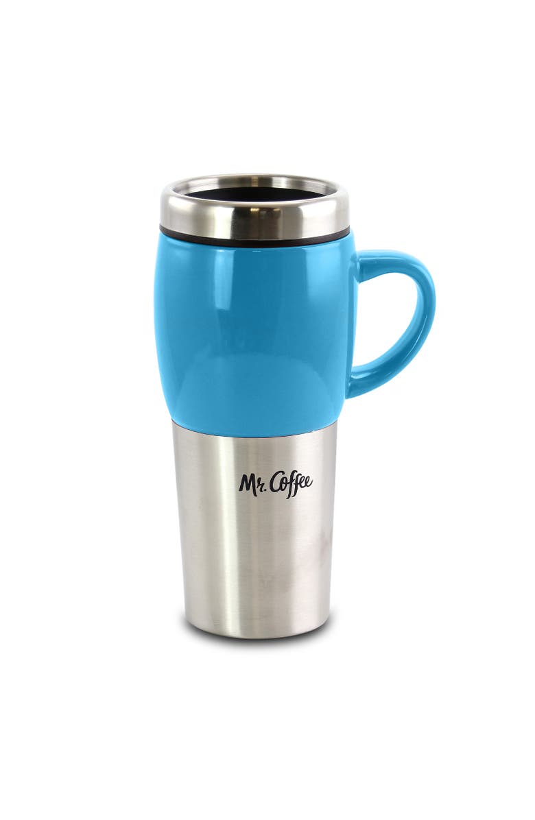 MR COFFEE Traverse 3 Piece 16 Ounce Stainless Steel and Ceramic Travel Mug and Lid, Alternate, color, Blue