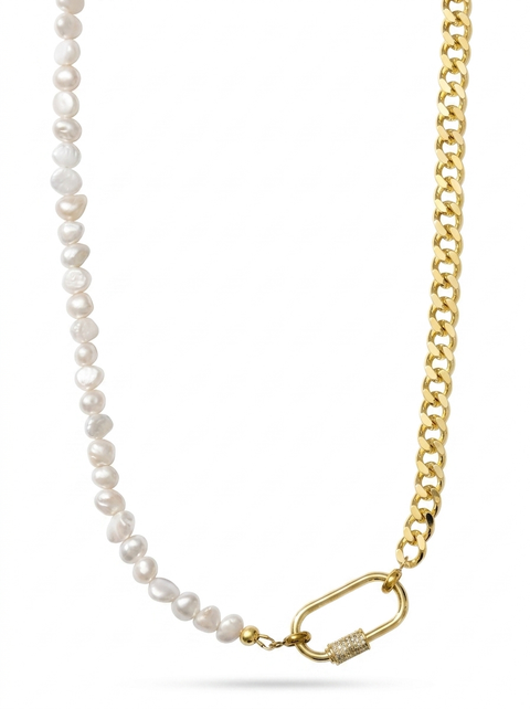 Freshwater Pearl Cuban Chain Carabiner Necklace