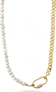 Joey Baby Freshwater Pearl Cuban Chain Carabiner Necklace