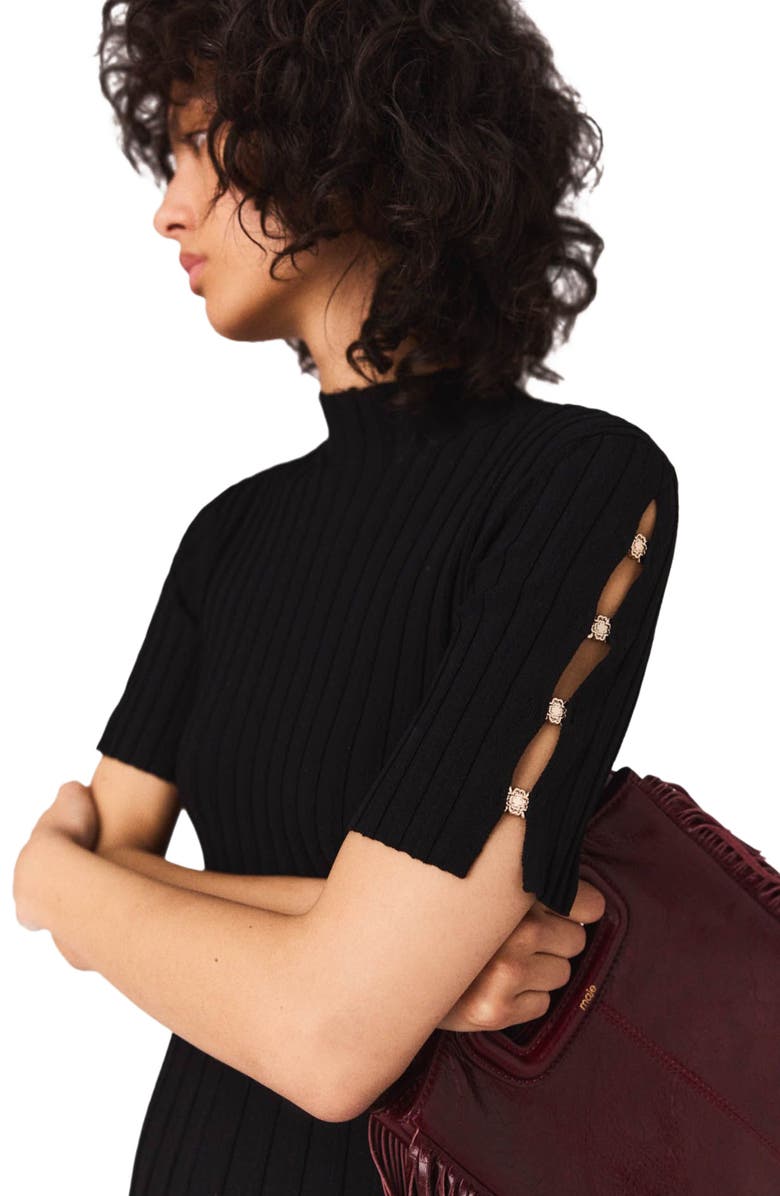 maje Mini knit dress, Alternate, color, Black