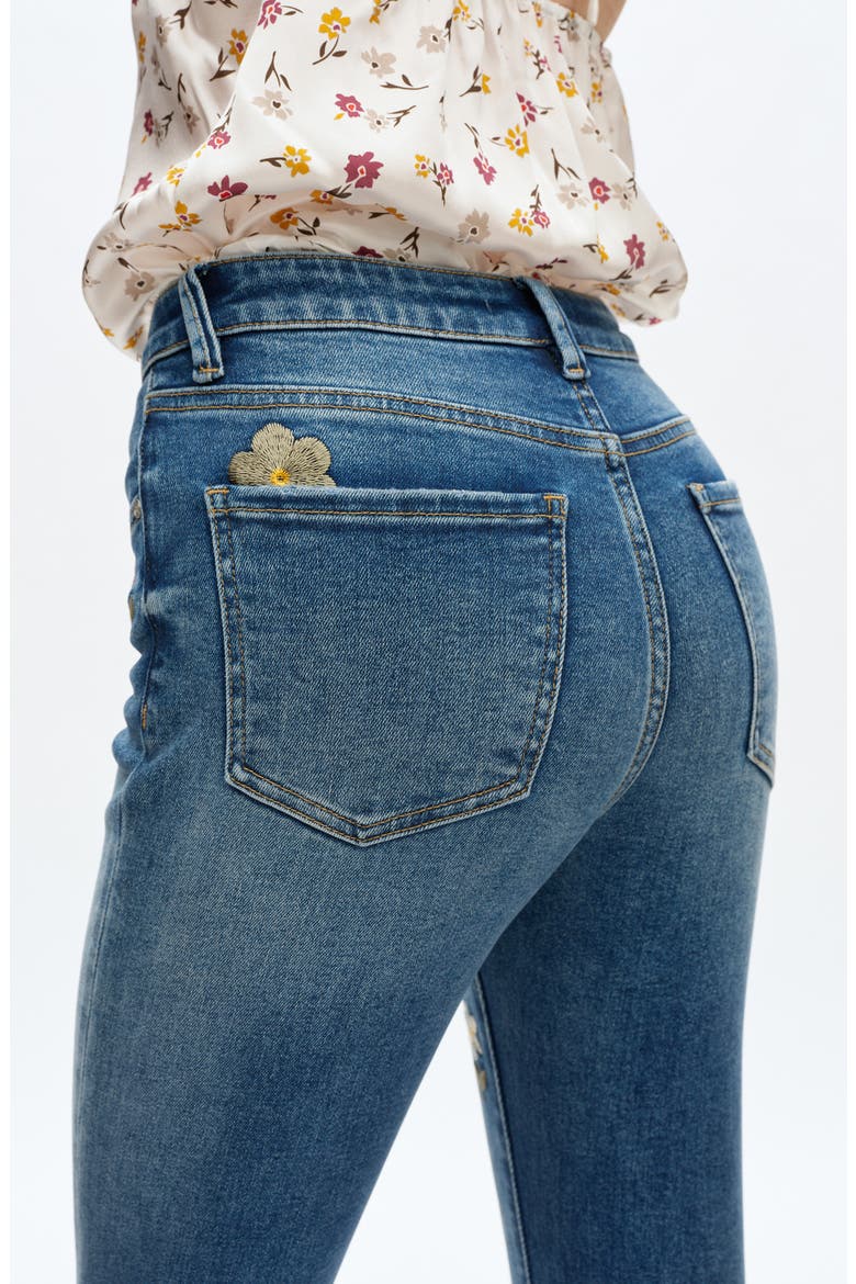 Floral Embroidered High Waist Bootcut Jeans, Alternate, color, MEDIUM BLUE