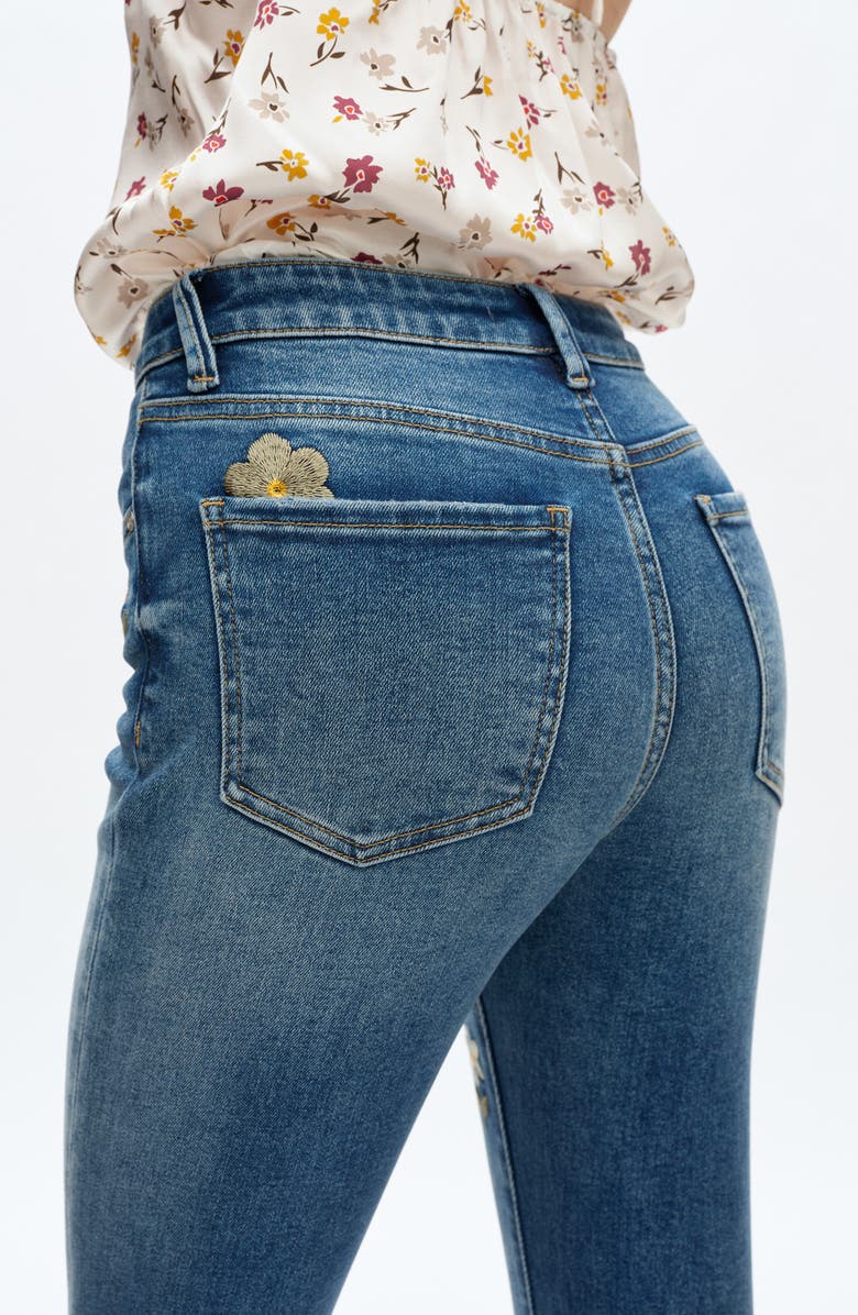 Bayeas Floral Embroidered High Waist Bootcut Jeans, Alternate, color, 