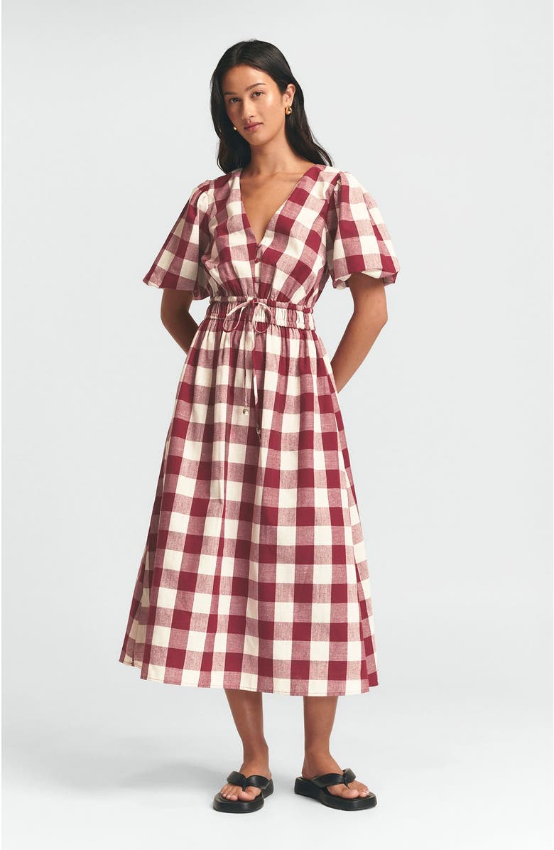 ST MRLO Rowley Midi Dress, Main, color, Berry Gingham