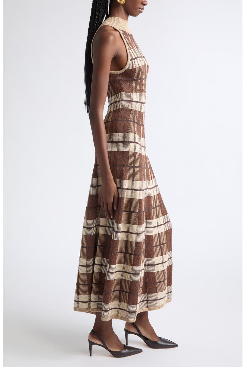 Louisa Metallic Plaid Knit Midi Dress, Alternate, color, HERITAGE BROWN PLAID