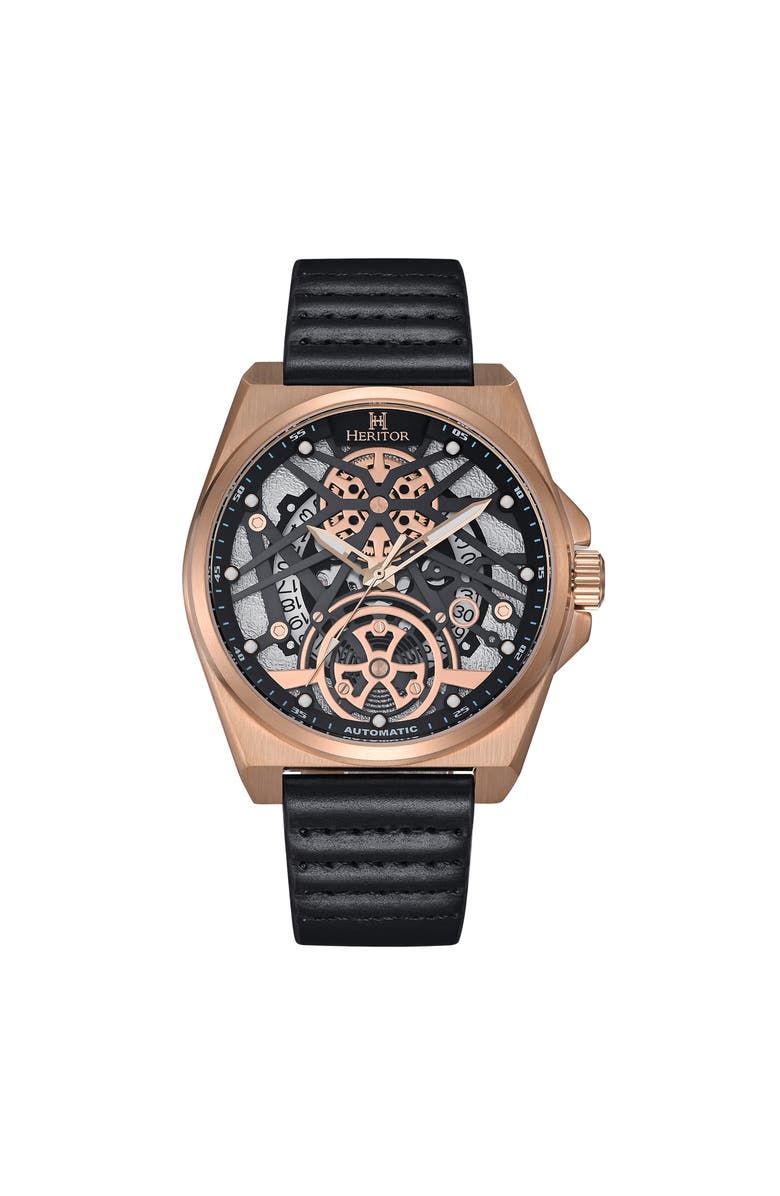 Heritor Automatic Romero Leather-Band Watch, Main, color, Rose Gold/Black