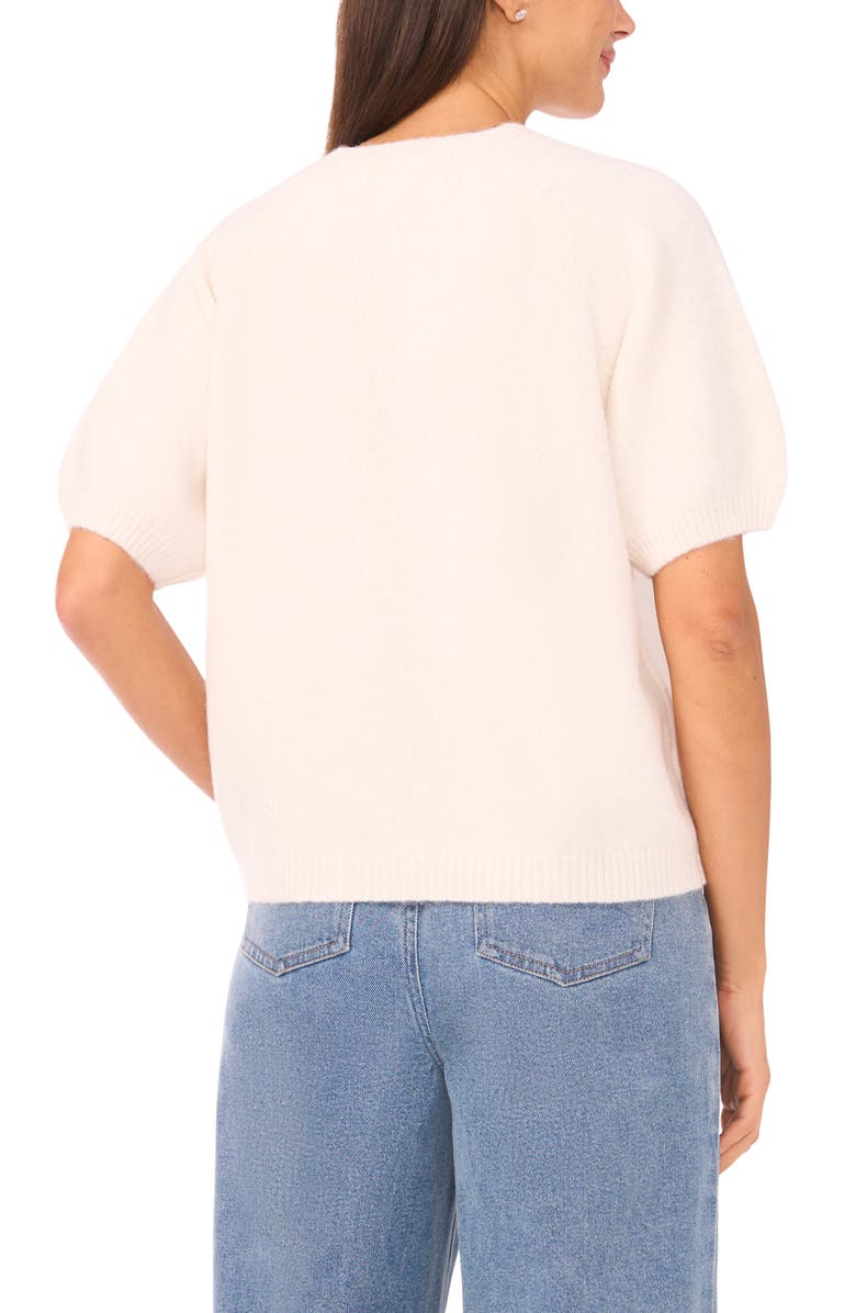 CeCe Floral Embroidered Short Sleeve Sweater, Alternate, color, Birch