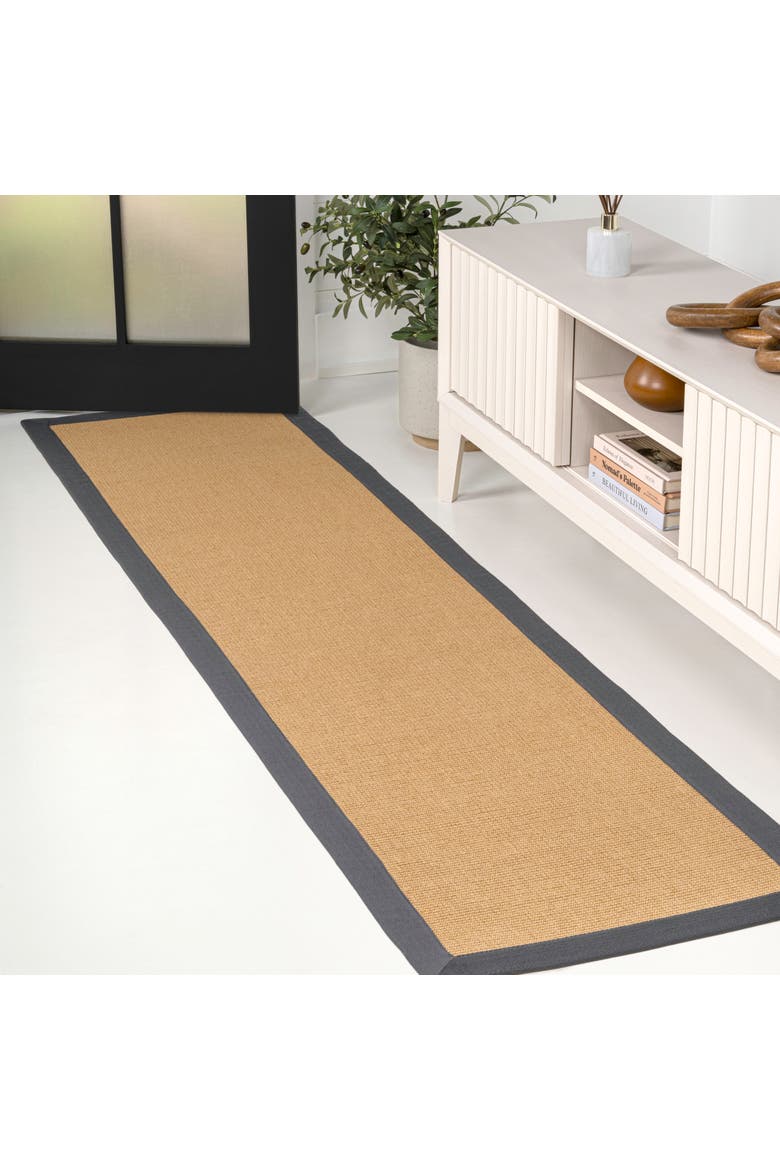 Camden Farmhouse Cottage Border Jute Area Rug, Alternate, color, Natural/Dark Gray