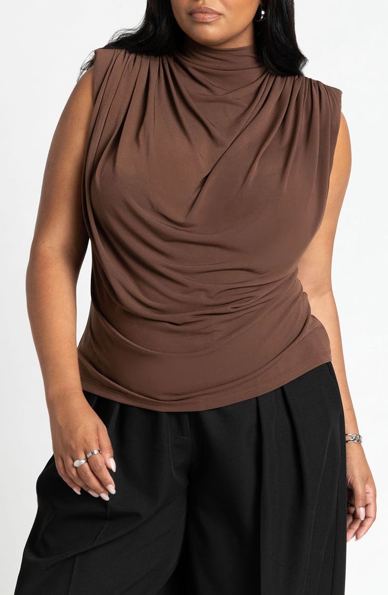 ELOQUII Ruched Mock Neck Sleeveless Top, Main, color,
