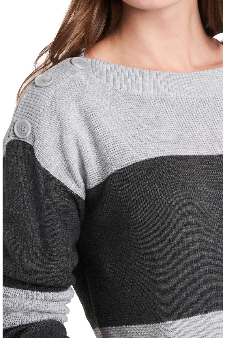 Button Shoulder Stripe Sweater, Alternate, color, MED HEATHER GREY
