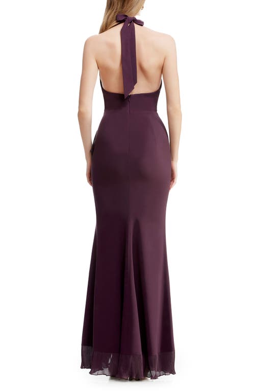 Dress The Population Kathleen Ruffle Halter Gown With Train In Purple