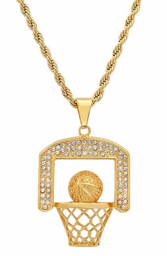 Men's 18k Gold Plated Basketball Hoop Pendant Necklace