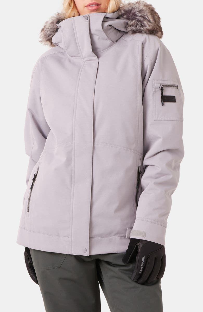 Roxy Meade Hooded Snow Jacket with Faux Fur Trim, Main, color, Heather Purple/ Grey