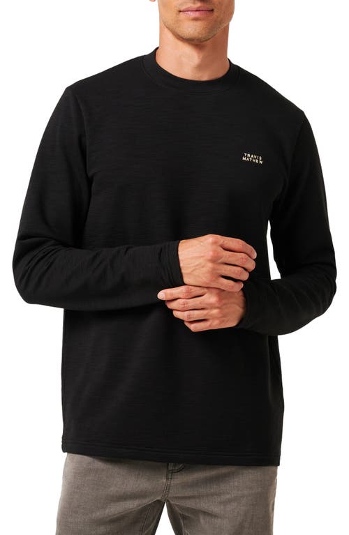 Travismathew Man About Town Long Sleeve Logo Embroidered T-shirt In Black