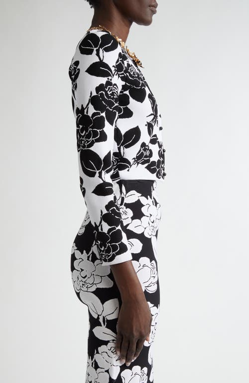 Shop Carolina Herrera Floral Jacquard Crop Cardigan In White/black