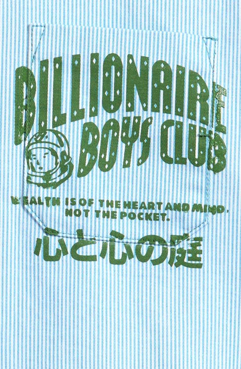 Billionaire Boys Club Kids' Stripe Short Sleeve Cotton Graphic Button-Up Shirt, Alternate, color, White W/Milky Blue Stripes