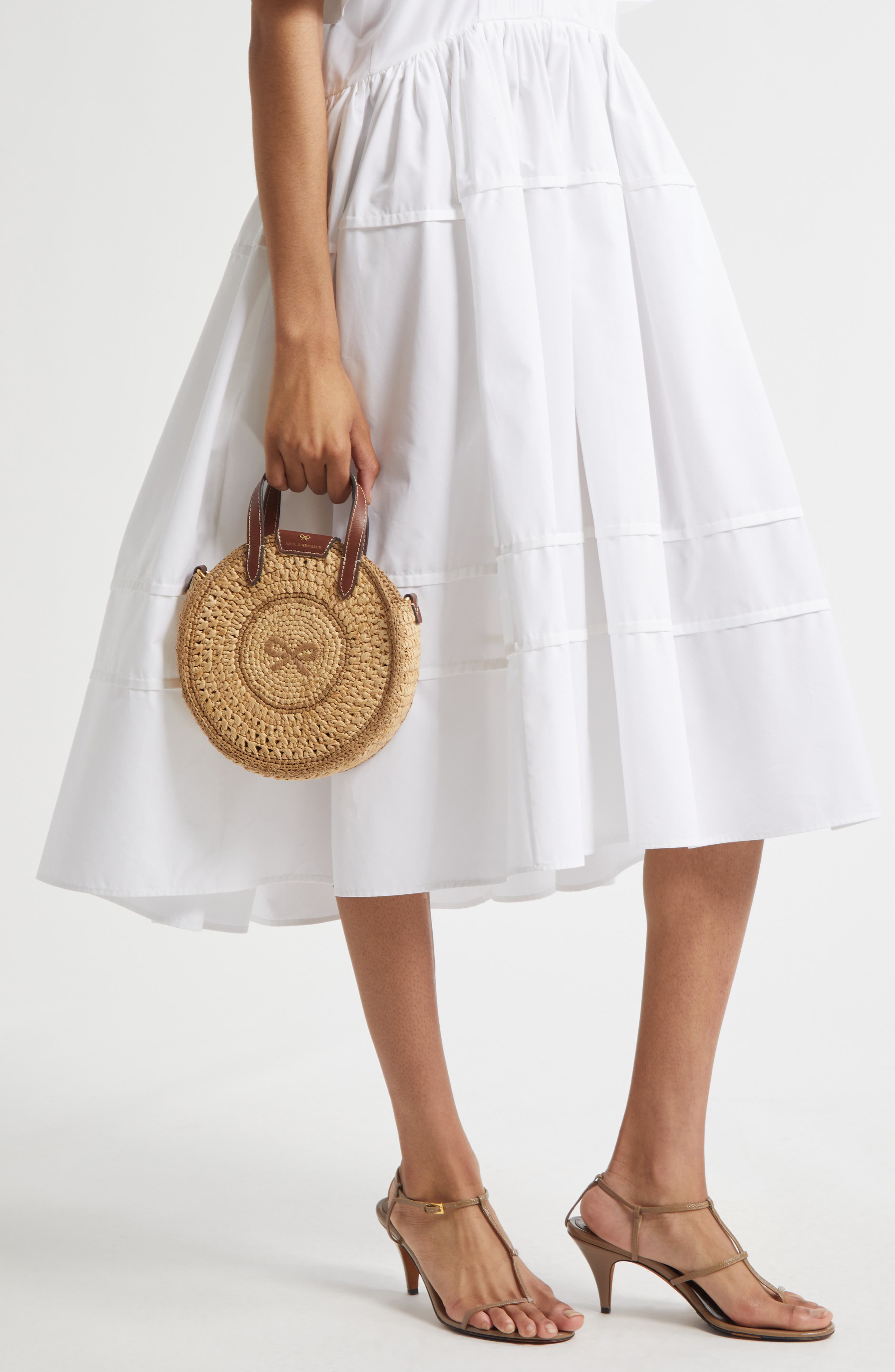 Anya Hindmarch Small Bow Round Raffia Tote, Alternate, color, 