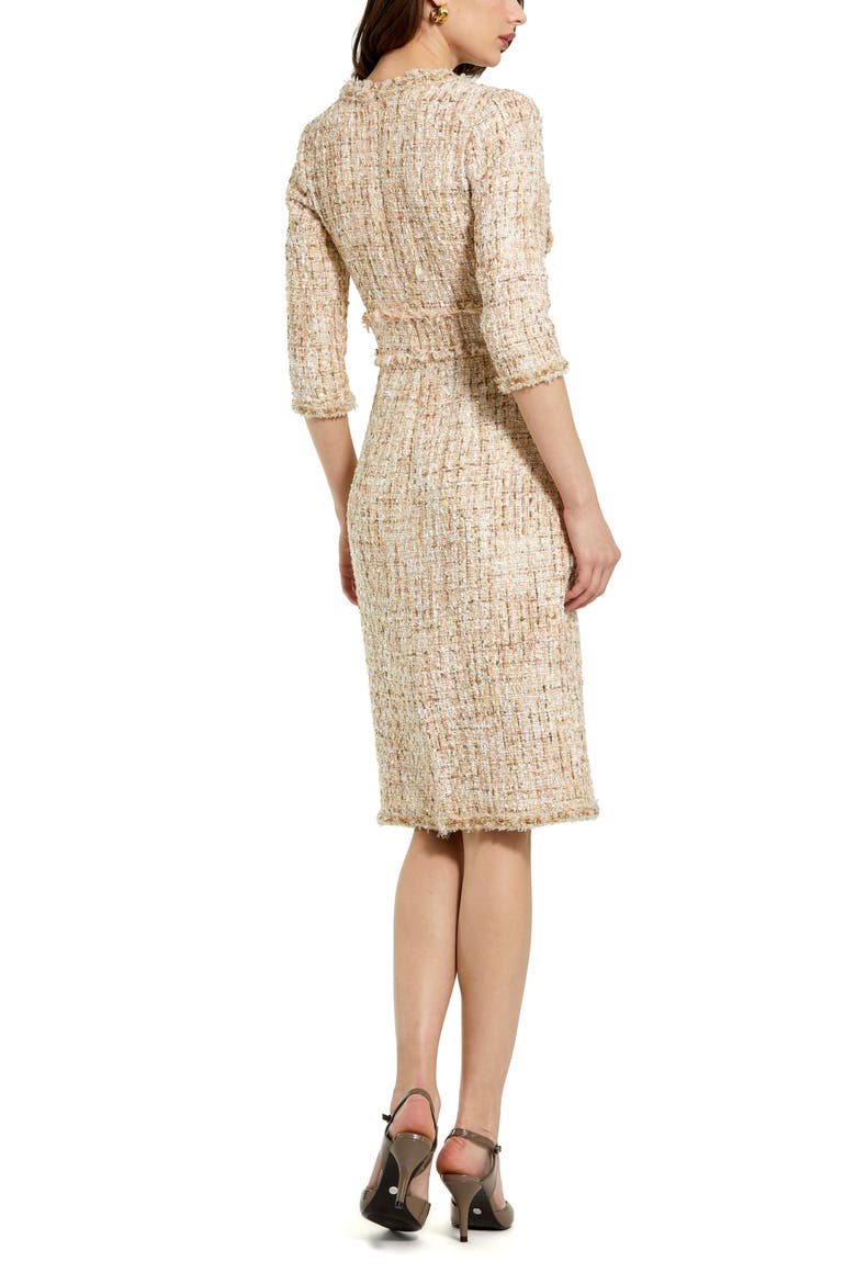 Petite Beaded Trim Boucle Midi Dress with 3/4 Sleeves, Alternate, color, Blush