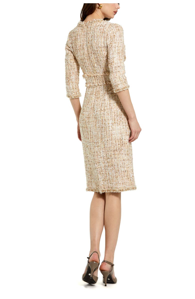 Mac Duggal Petite Beaded Trim Boucle Midi Dress with 3/4 Sleeves, Alternate, color, Blush