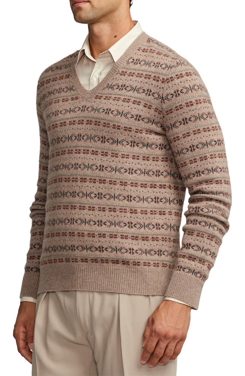 Ralph Lauren Purple Label Fair Isle Cashmere V-Neck Sweater, Alternate, color, 