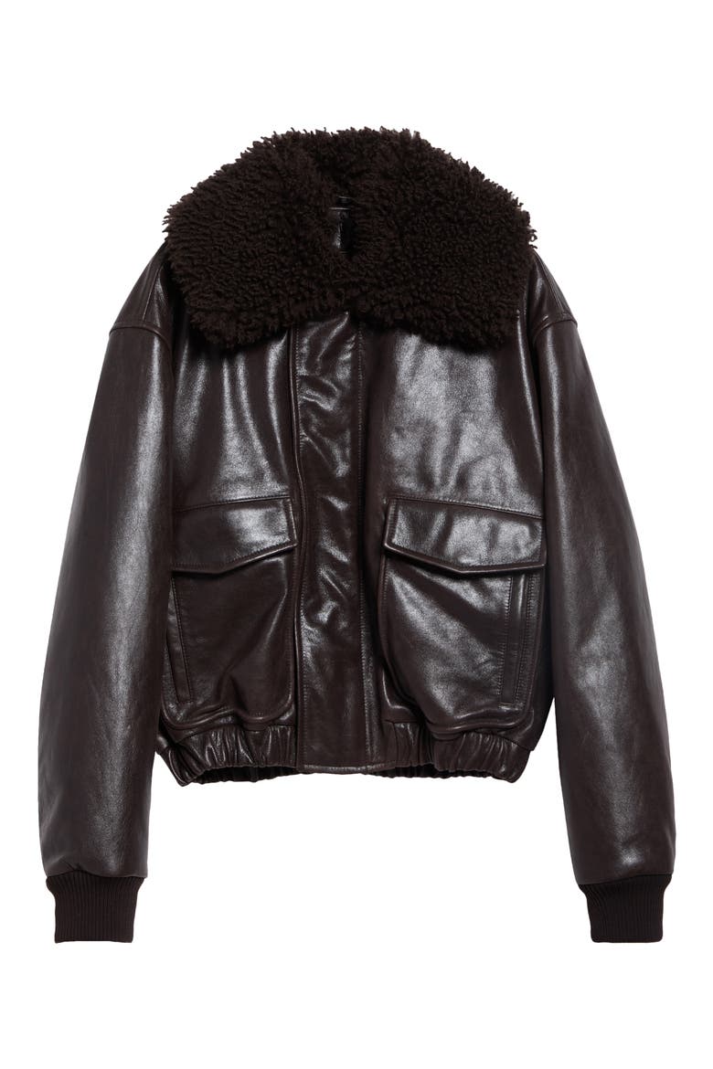 Leather Pilot Jacket, Main, color, EBONY