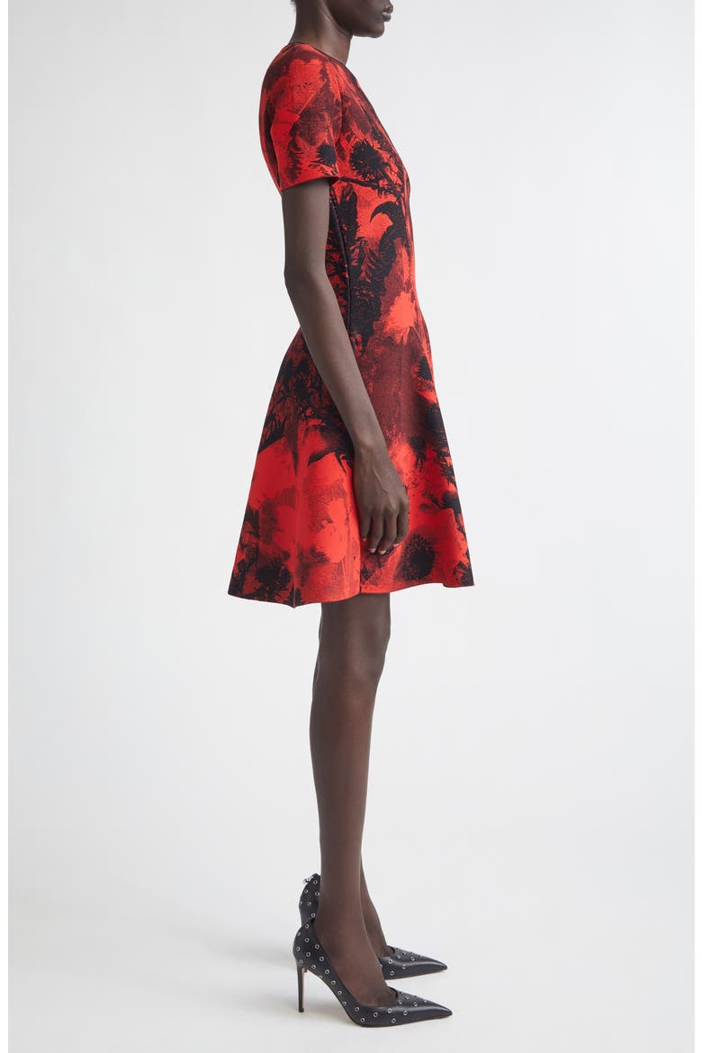 Floral Jacquard Mini Sweater Dress, Alternate, color, RED/ BLACK