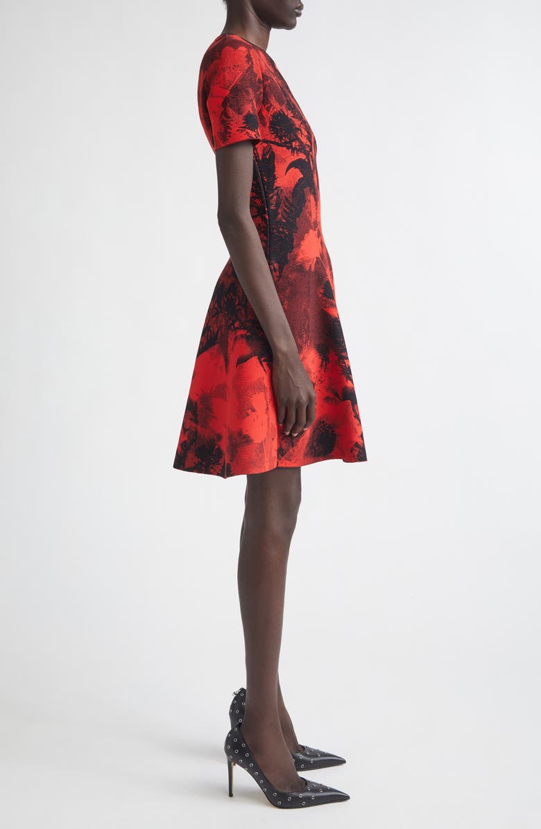 McQueen Floral Jacquard Mini Sweater Dress, Alternate, color, Red/ Black