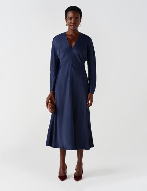 Hatty Long Sleeve Satin Midi Dress
