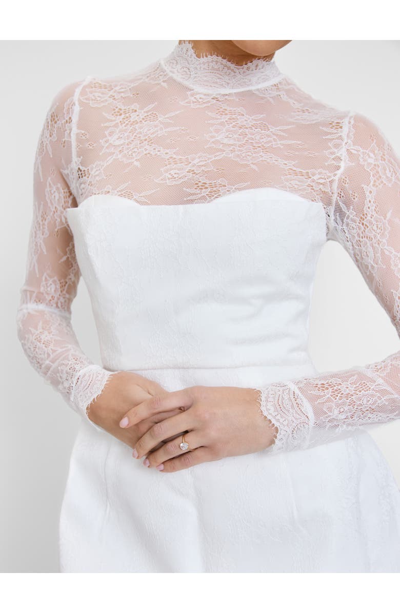 Six Stories Lace Sleeve Cup Detail Mini Dress, Alternate, color, White