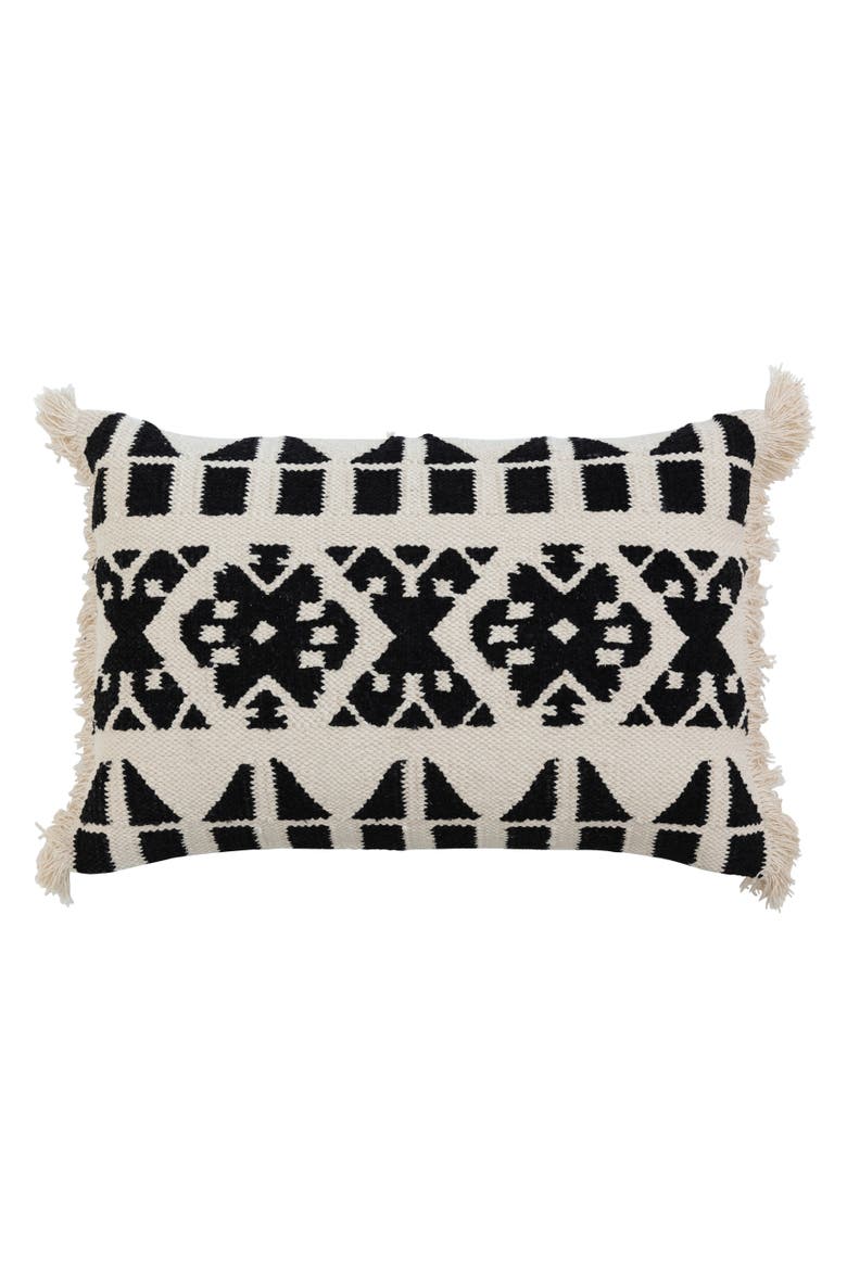Bloomingville Handwoven Cotton Kilim Lumbar Pillow Cover with Pattern and Fringe, Black and White, Main, color, Black