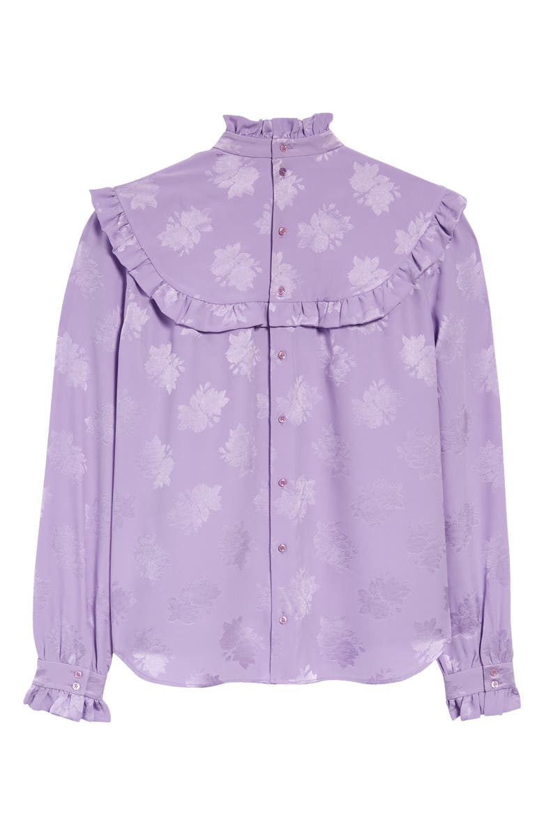 Saint Laurent Floral Ruffle Silk Blouse, Alternate, color,