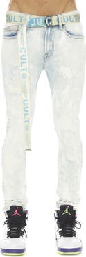 Cult of Individuality Punk Belted Distressed Super Skinny Jeans
