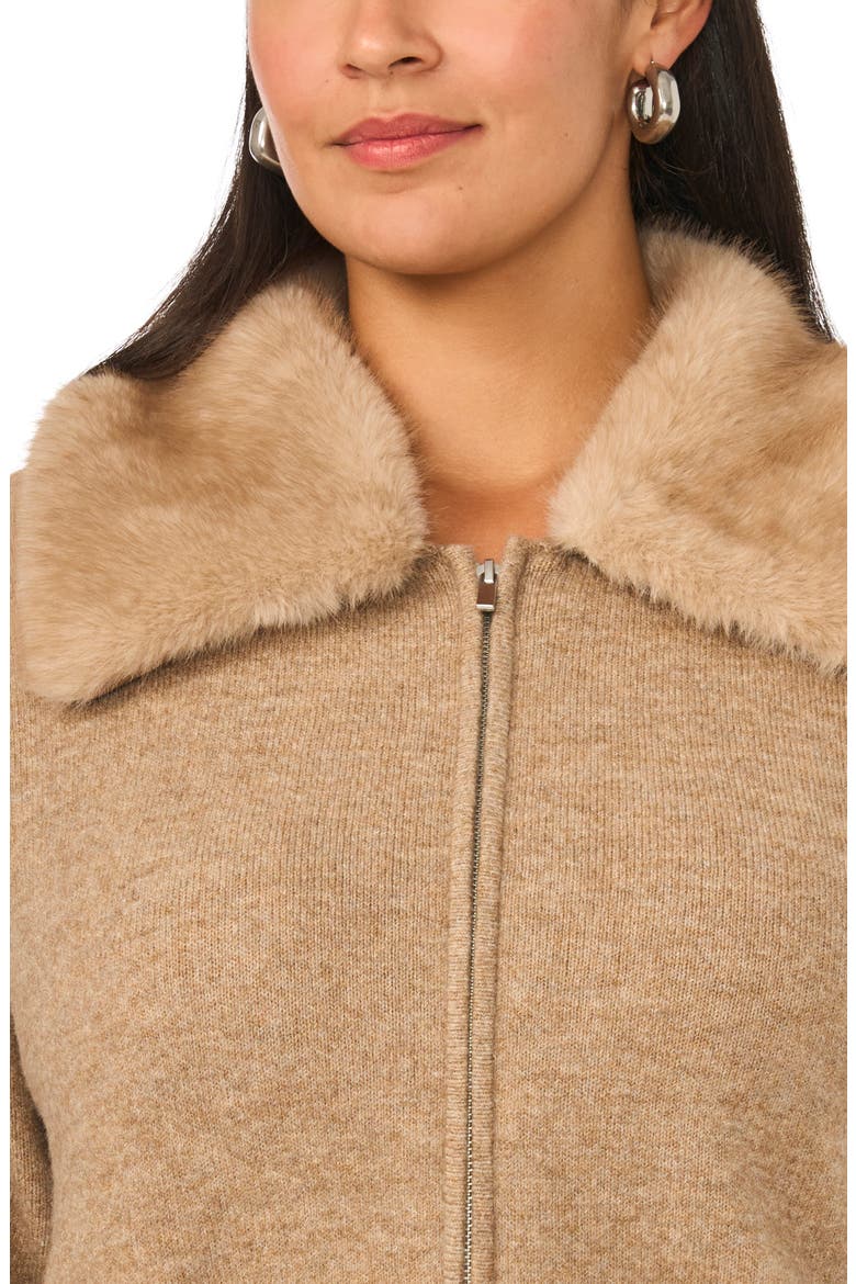 Faux Fur Collar Zip Cardigan, Alternate, color, TAUPE