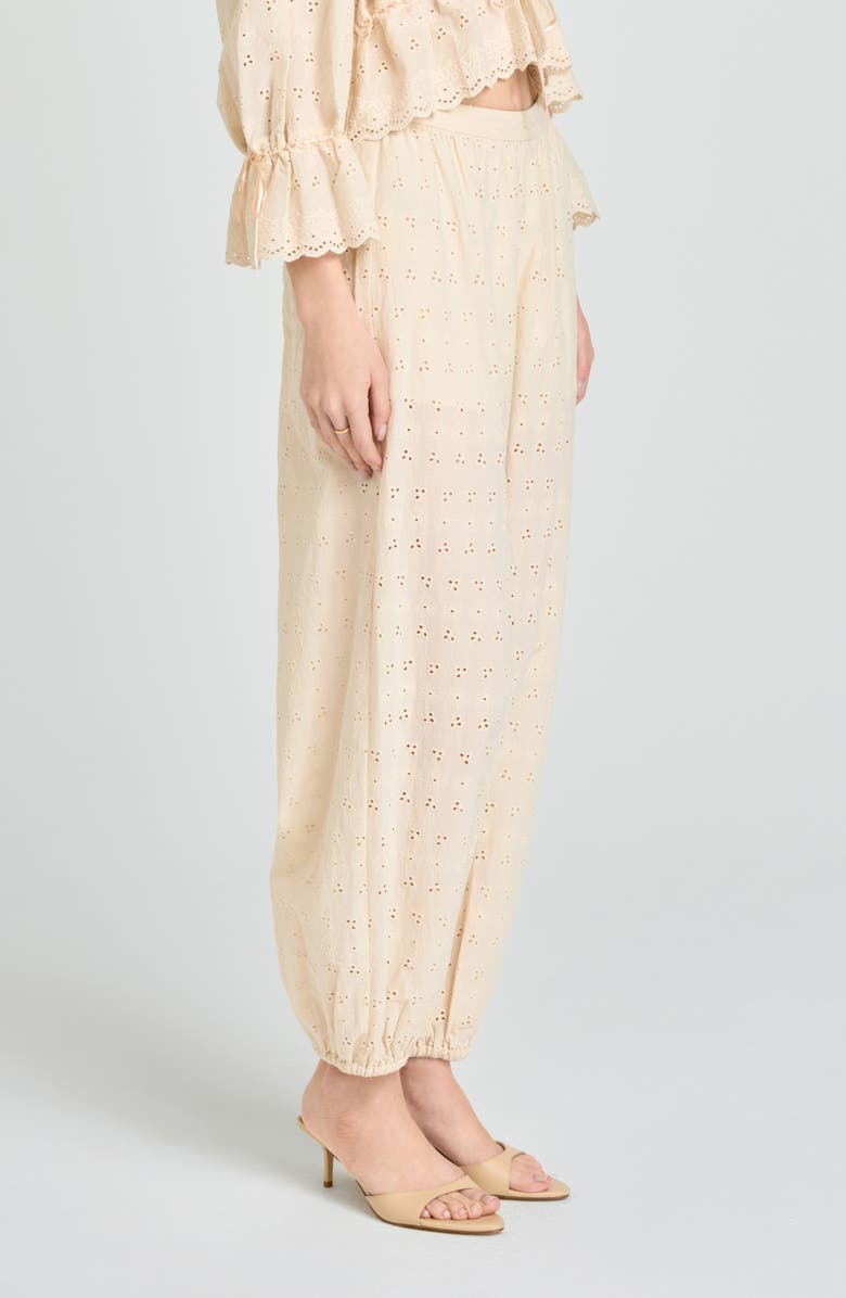 WAYF Jasmine Eyelet Embroidered Cotton Balloon Pants, Alternate, color, Beige