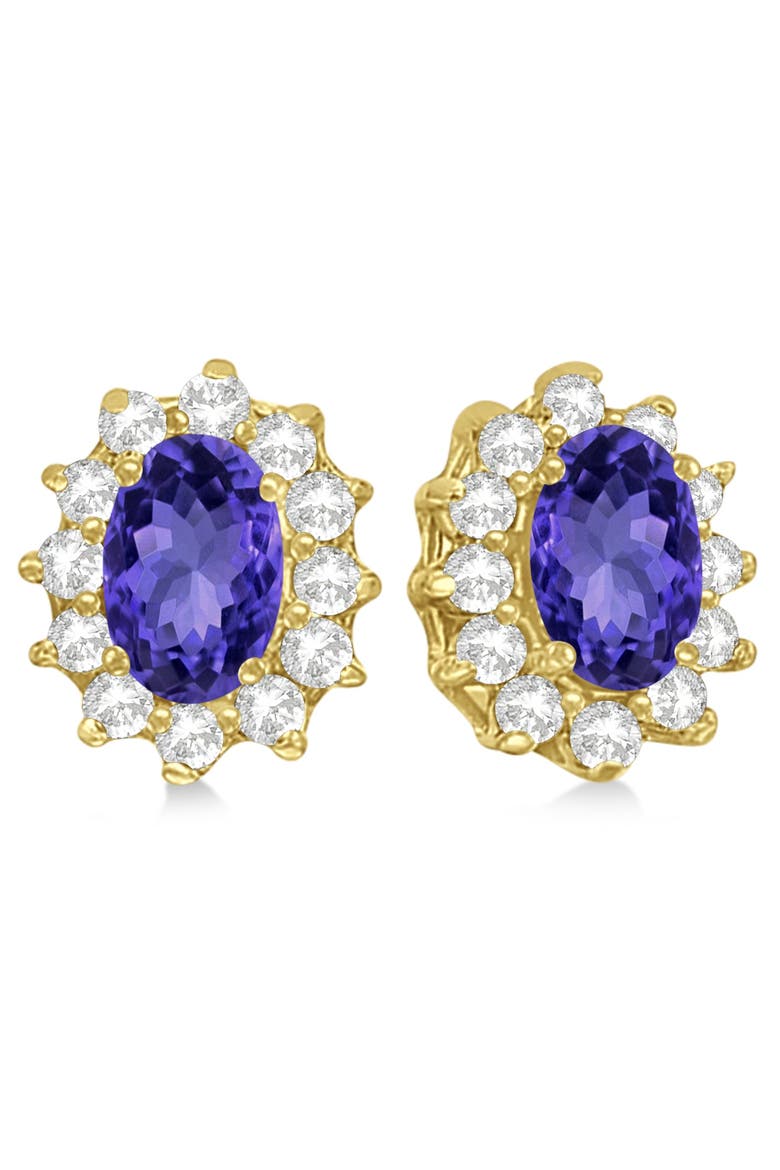 Oval Lab Tanzanite & Diamond Earrings 14k Yellow, Main, color, 2.05ct/Yellow Gold