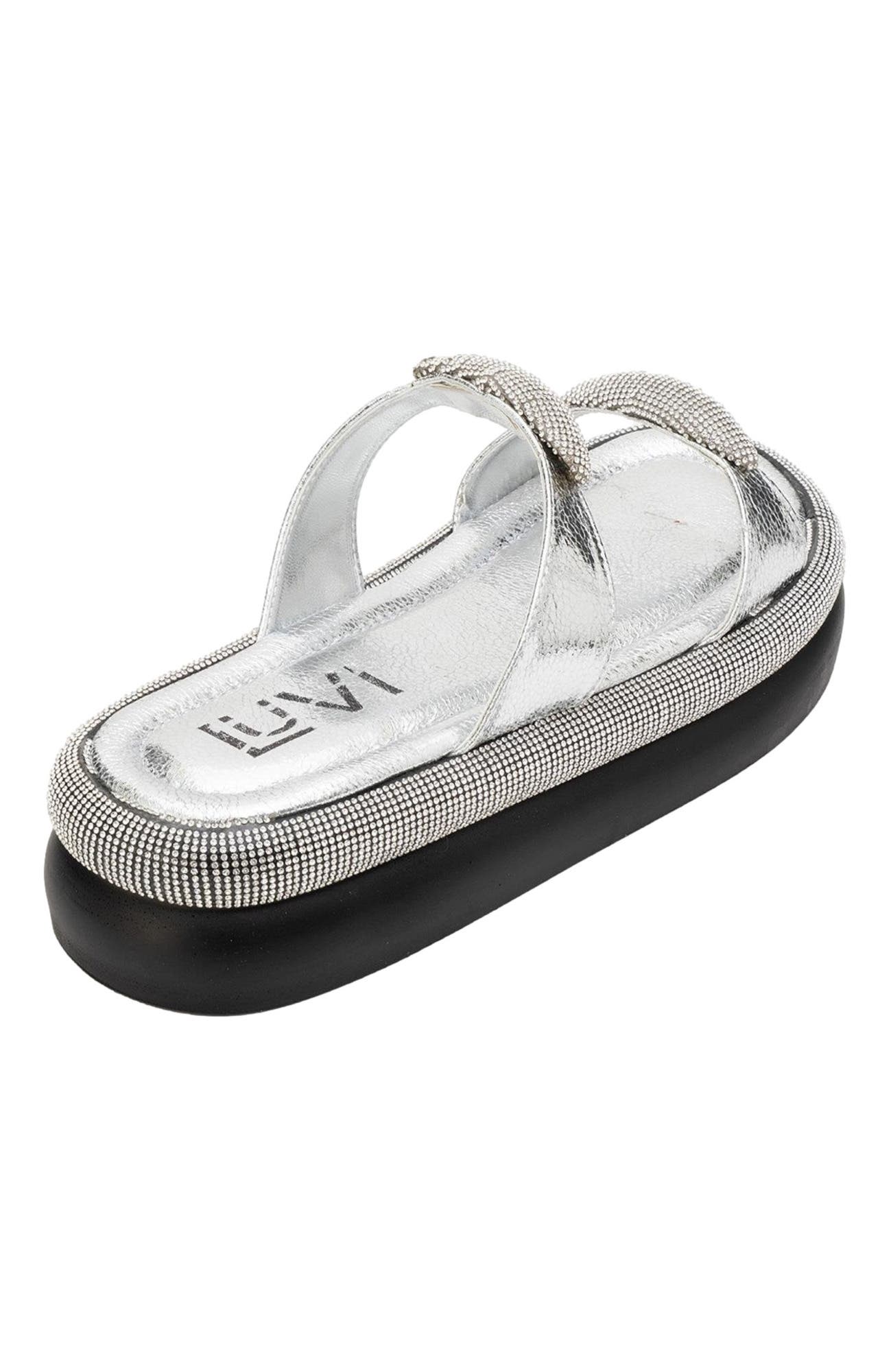 Prologue Shoes Finery Embellished Platform Slide, Alternate, color, Silver Faux Leather