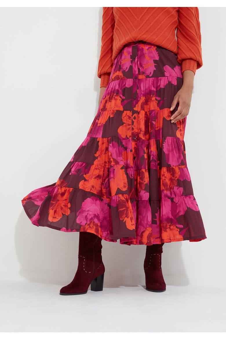 Tiered Midi Skirt, Main, color, BLOOMING FLORAL